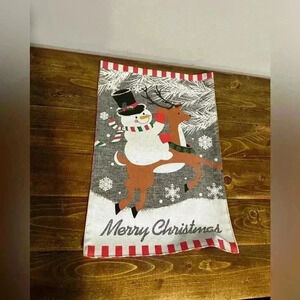 Snowman And Reindeer Gray Christmas Garden Flag Seasonal Holiday